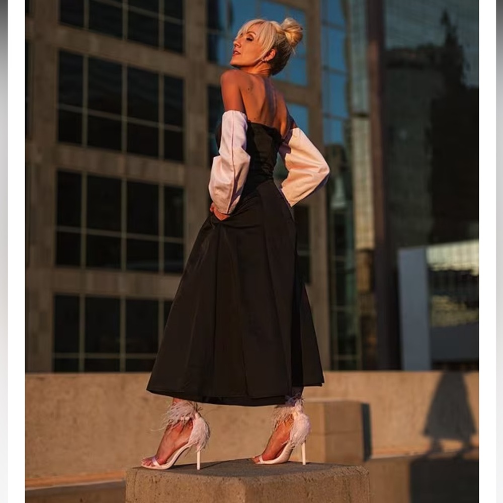 Gianni Bini Black and Pink Off-Shoulder Dress